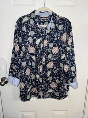 CHAPS Women’s 2X Floral Paisley Button Down Shirt 100% Cotton Plus Size